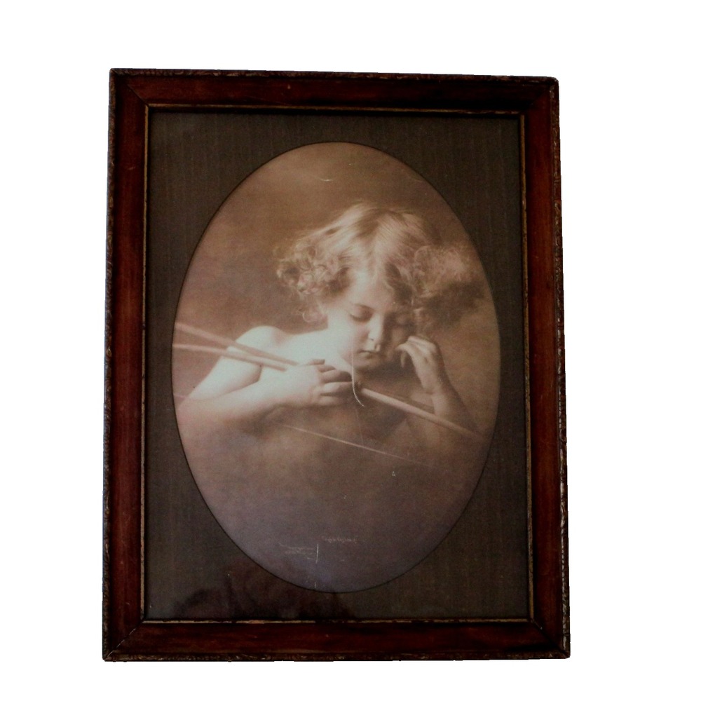 Framed Antique Cupid Asleep Copyright 1897 By M. B. Parkinson 11 x 14 1920's